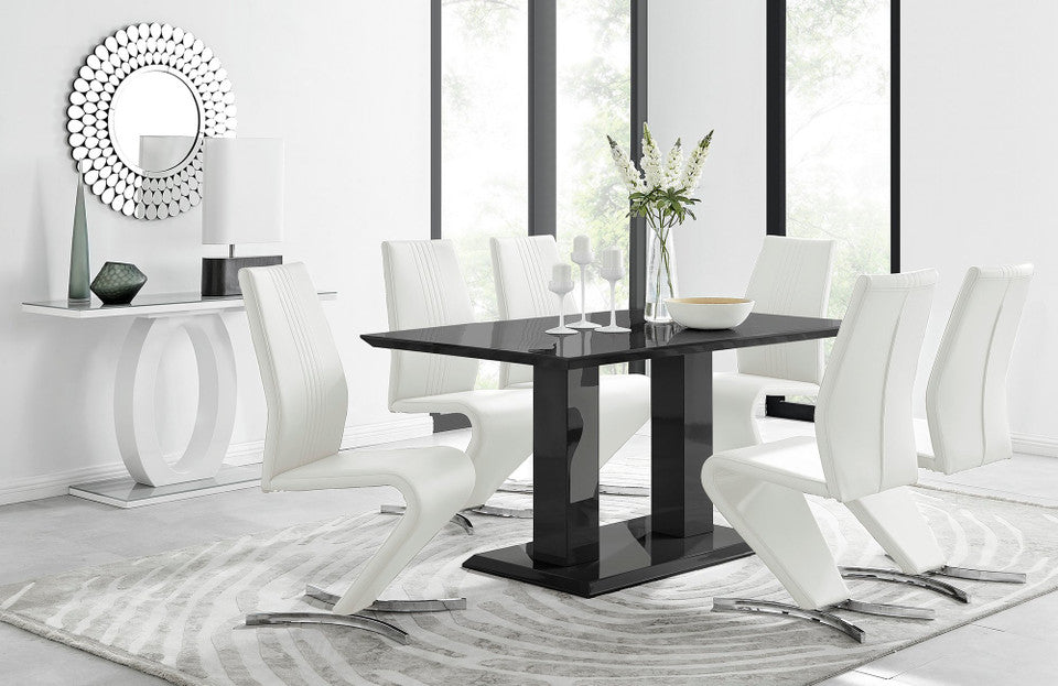 Imperia Black High Gloss Dining Table And 6 Luxury Willow Dining Chairs Set