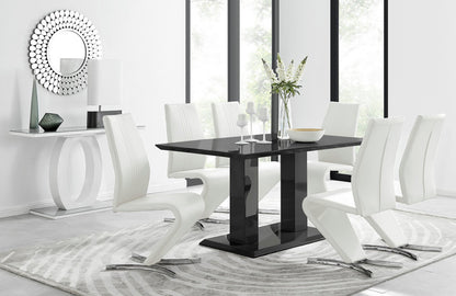 Imperia Black High Gloss Dining Table And 6 Luxury Willow Dining Chairs Set