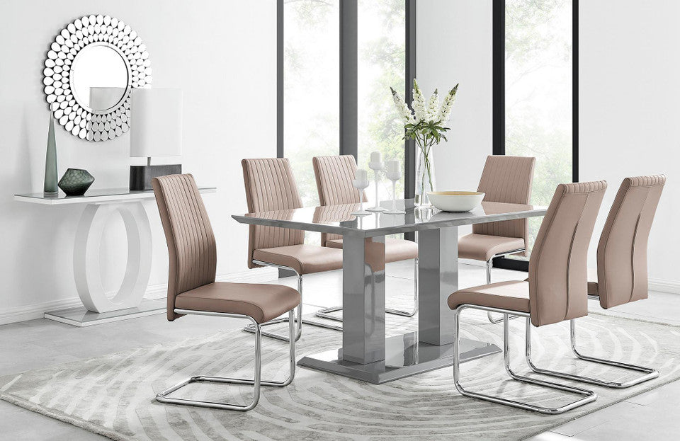 Imperia Grey Modern High Gloss Dining Table And 6 Lorenzo Dining Chairs Set