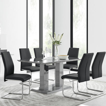 Imperia Grey Modern High Gloss Dining Table And 6 Lorenzo Dining Chairs Set