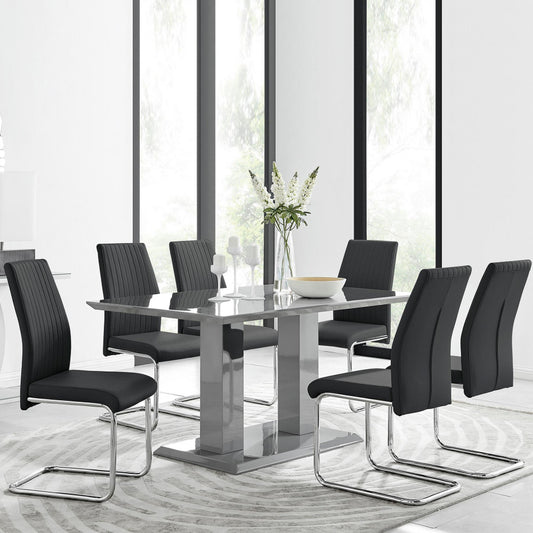 Imperia Grey Modern High Gloss Dining Table And 6 Lorenzo Dining Chairs Set