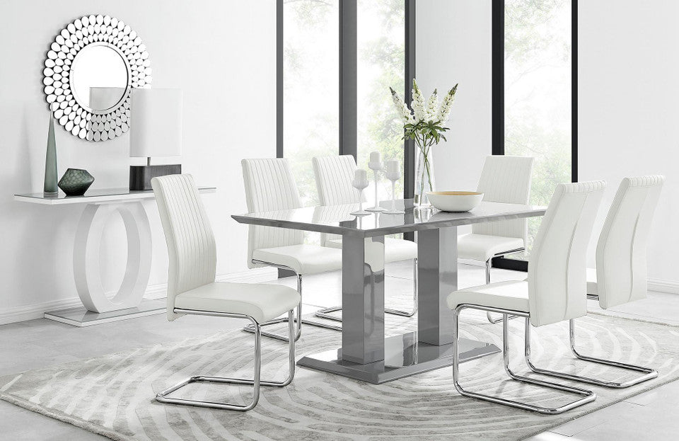 Imperia Grey Modern High Gloss Dining Table And 6 Lorenzo Dining Chairs Set