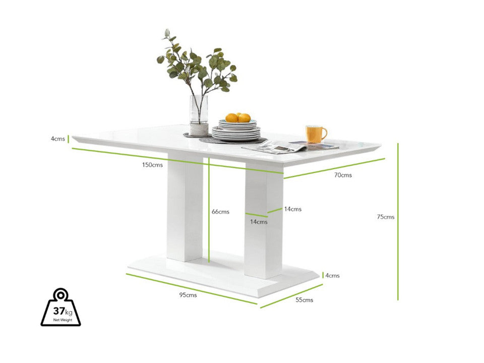 Imperia High Gloss White Dining Table & 6 Calla Black Leg Chairs