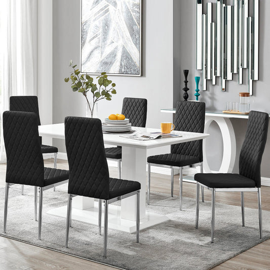 Imperia White High Gloss Dining Table And 6 Milan Chairs Set