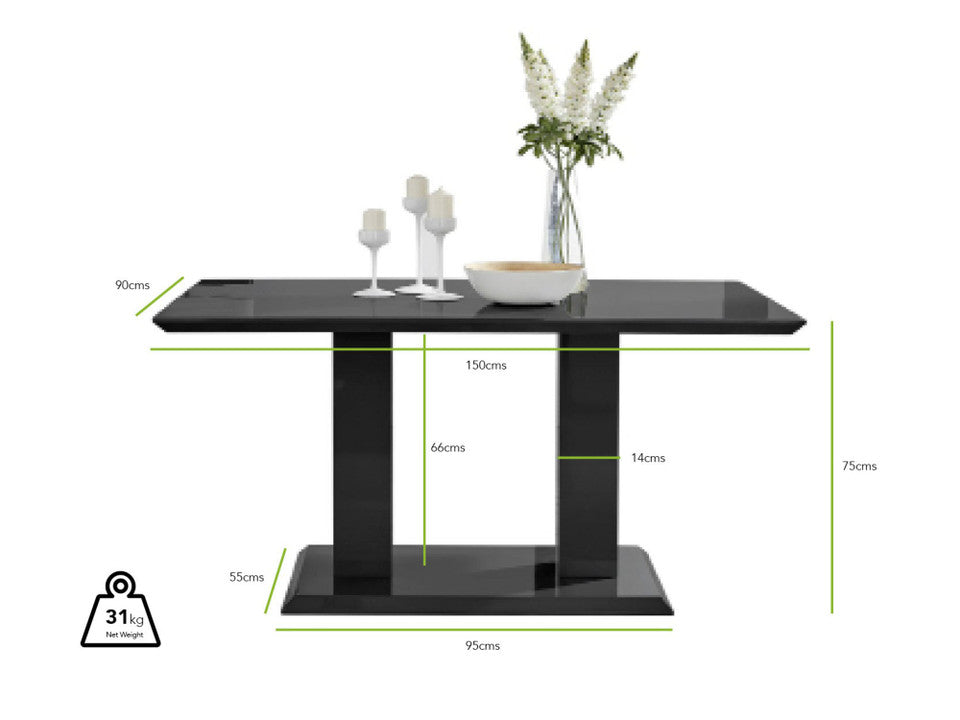 Imperia Black High Gloss Dining Table And 6 Luxury Willow Dining Chairs Set