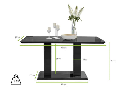 Imperia Black High Gloss Dining Table And 6 Luxury Willow Dining Chairs Set