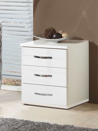 Ivana White Gloss 3-Drawer Bedside Table | German Craftsmanship