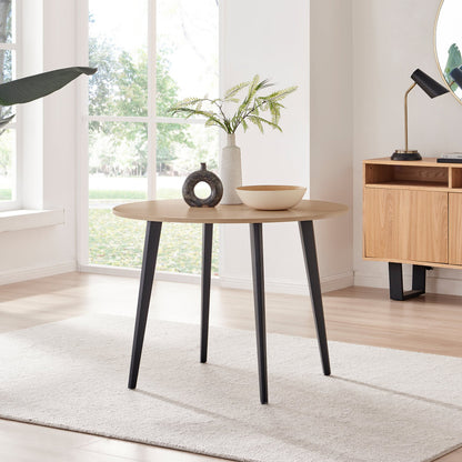 Koko Oak Effect Round Dining Table & 4 Milan Black Leg Chairs
