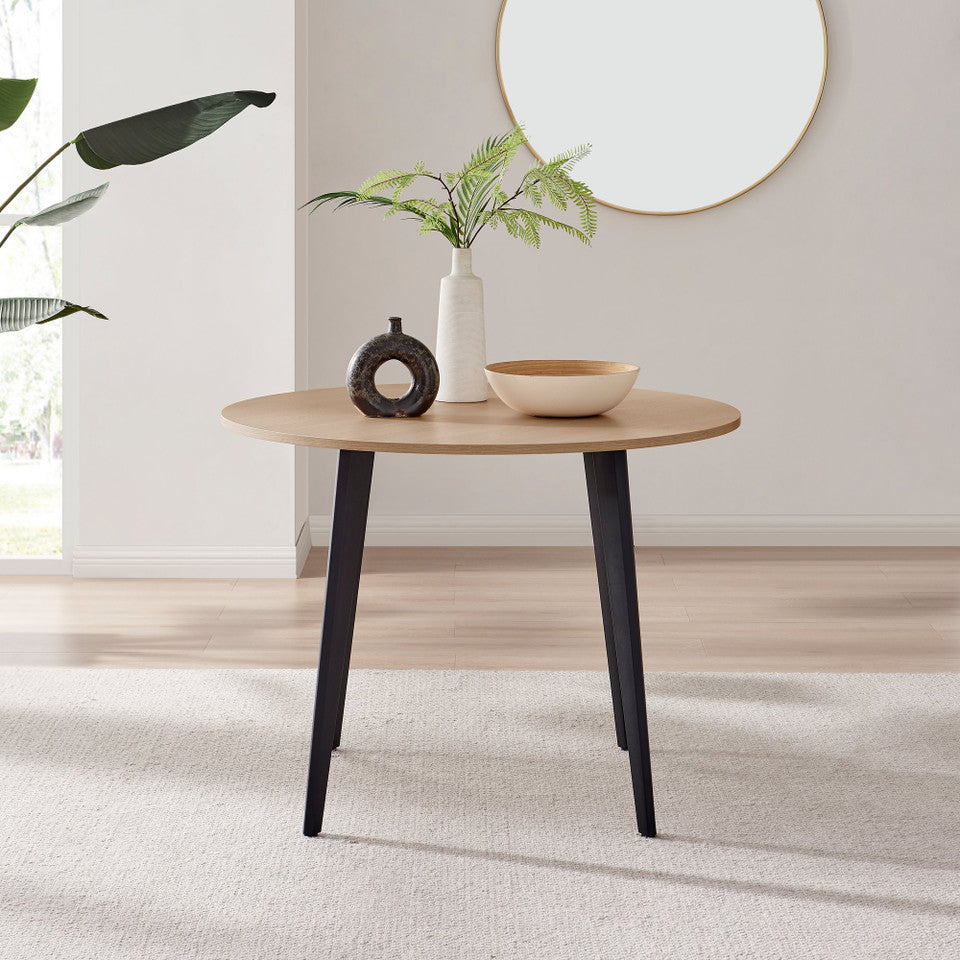 Koko Oak Effect Round Dining Table & 4 Milan Black Leg Chairs