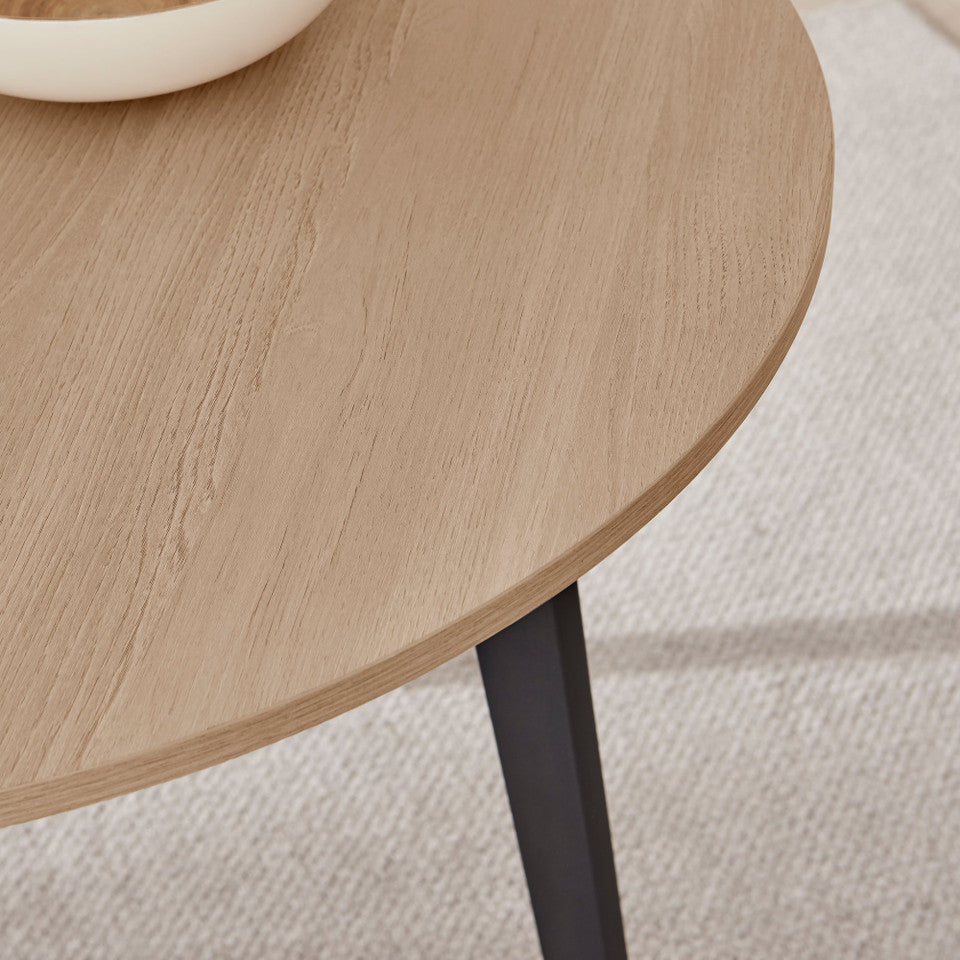 Koko Oak Effect Round Dining Table & 4 Falun Black Leg Chairs