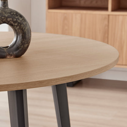 Koko Oak Effect Round Dining Table & 4 Falun Black Leg Chairs