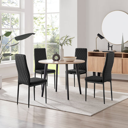 Koko Oak Effect Round Dining Table & 4 Milan Black Leg Chairs