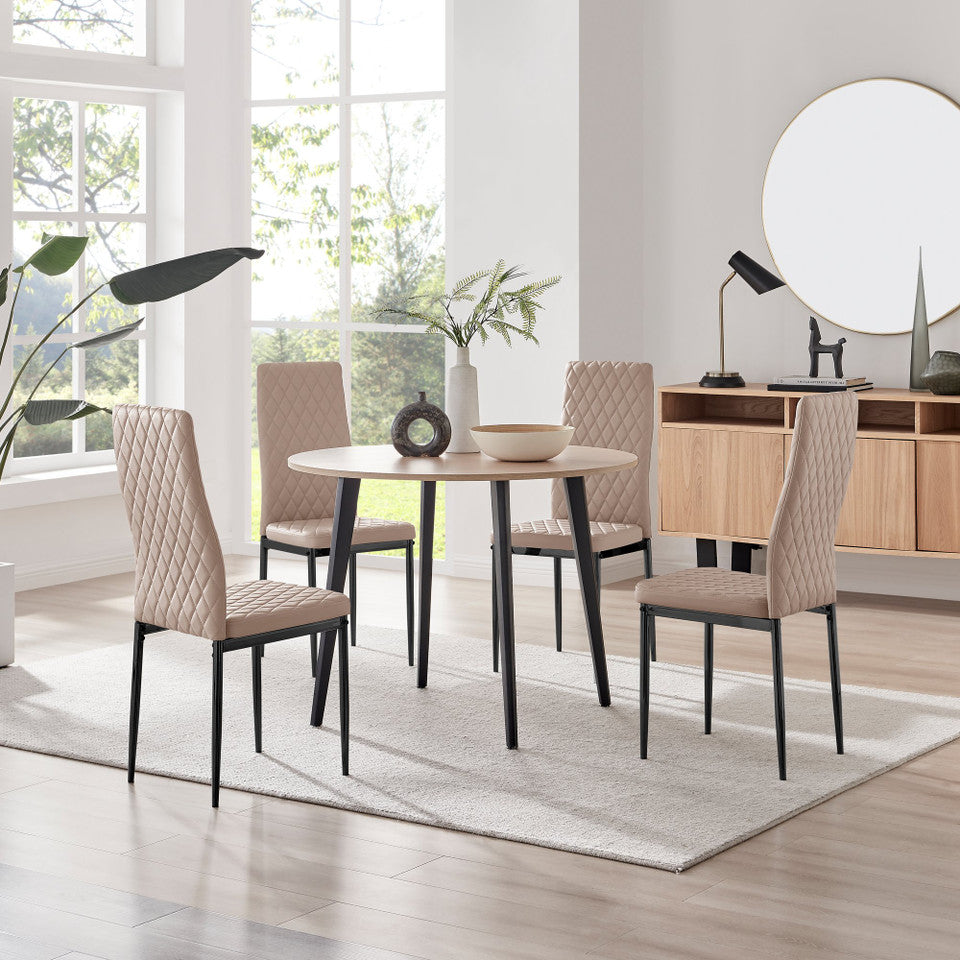 Koko Oak Effect Round Dining Table & 4 Milan Black Leg Chairs
