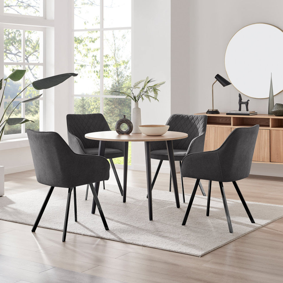 Koko Oak Effect Round Dining Table & 4 Falun Black Leg Chairs