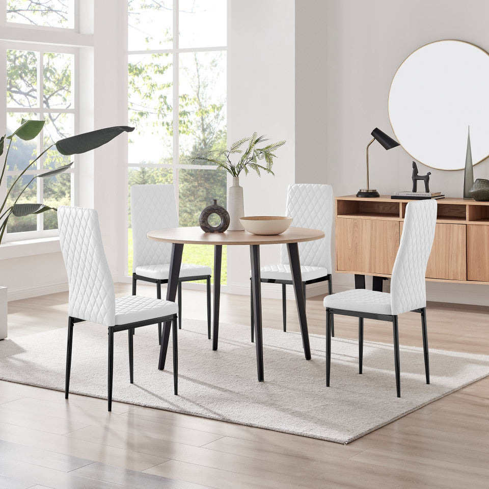Koko Oak Effect Round Dining Table & 4 Milan Black Leg Chairs