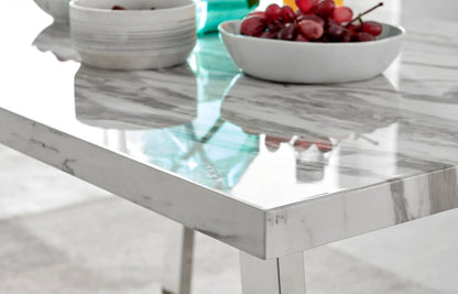 Kylo White Marble Effect Dining Table & 4 Milan Chrome Leg Chairs