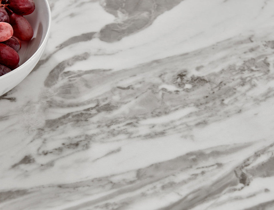 Kylo White Marble Effect Dining Table & 4 Milan Chrome Leg Chairs