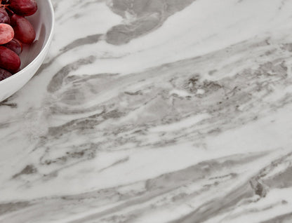 Kylo White Marble Effect Dining Table & 4 Milan Chrome Leg Chairs