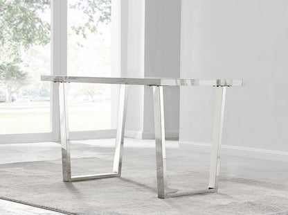 Kylo White Marble Effect Dining Table & 4 Milan Chrome Leg Chairs