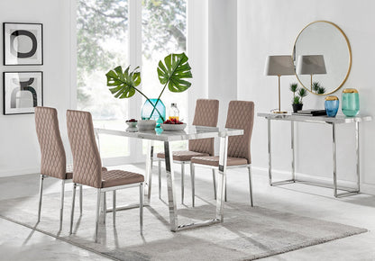 Kylo White Marble Effect Dining Table & 4 Milan Chrome Leg Chairs