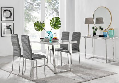 Kylo White Marble Effect Dining Table & 4 Milan Chrome Leg Chairs
