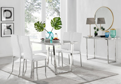 Kylo White Marble Effect Dining Table & 4 Milan Chrome Leg Chairs