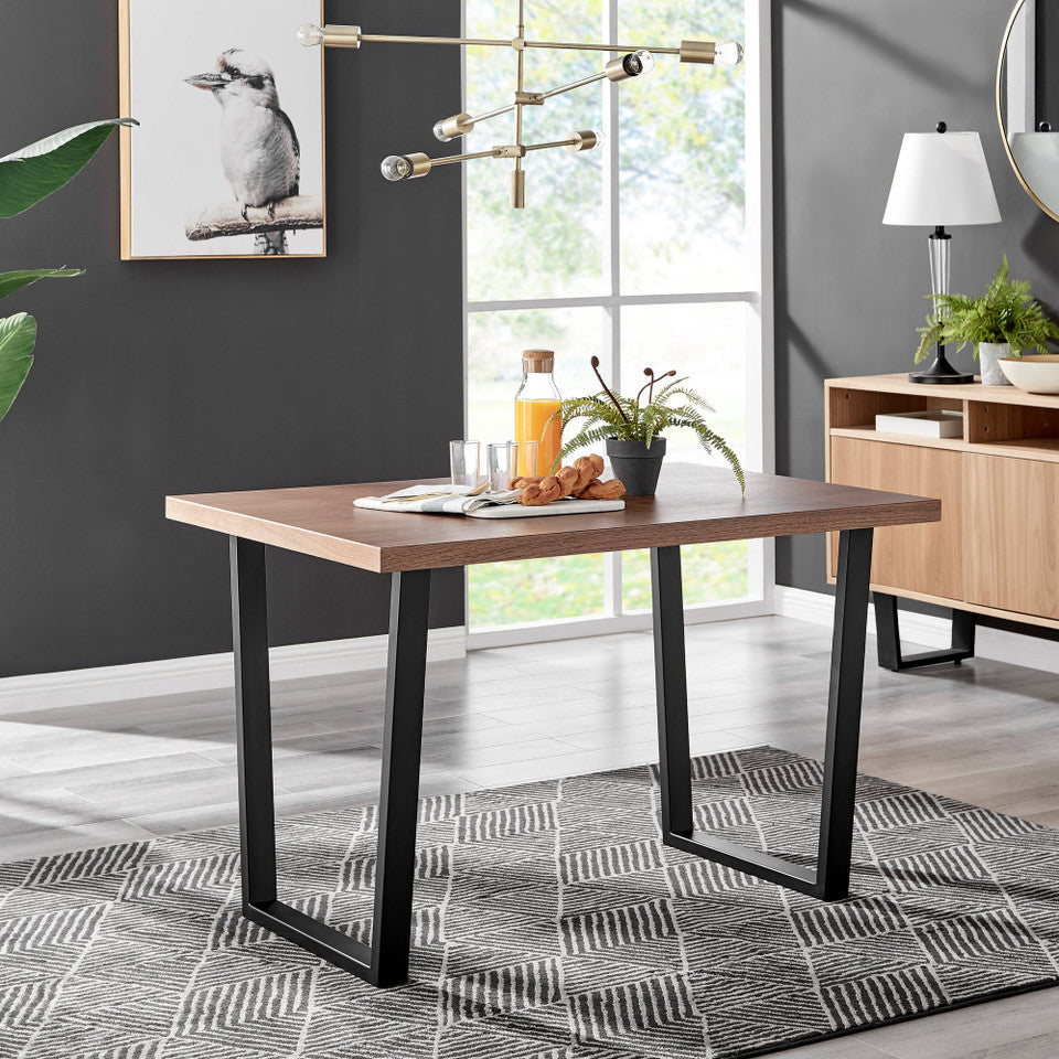 Kylo Brown Wood Effect Dining Table & 4 Velvet Milan Black Leg Chairs