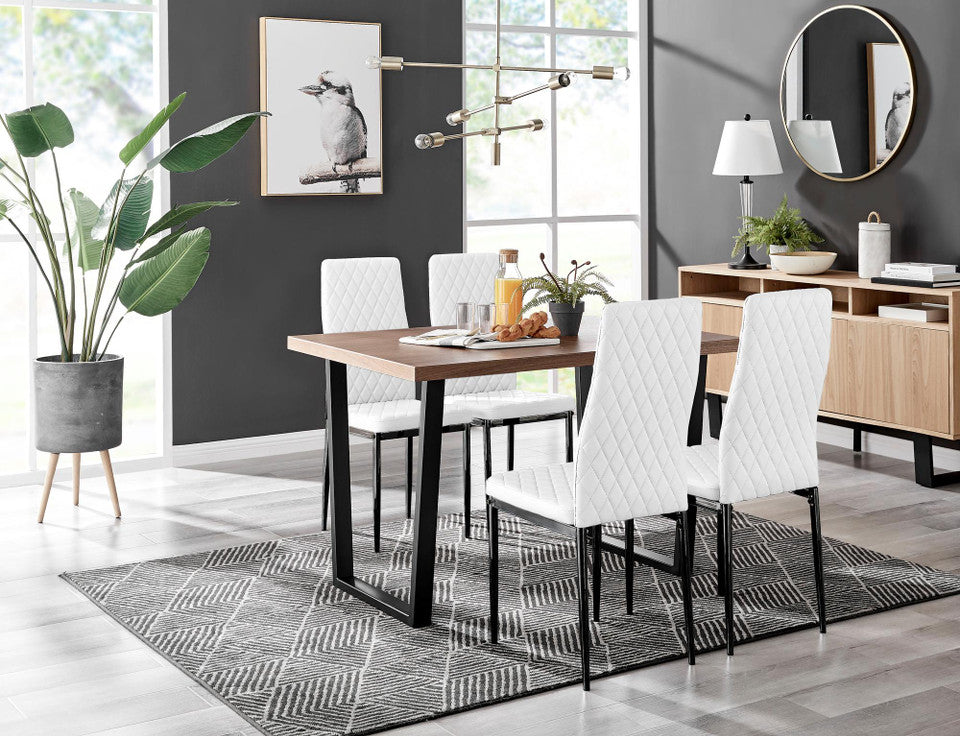 Kylo Brown Wood Effect Dining Table & 4 Milan Black Leg Chairs