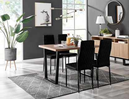 Kylo Brown Wood Effect Dining Table & 4 Velvet Milan Black Leg Chairs