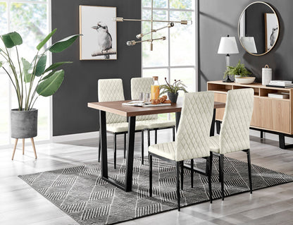 Kylo Brown Wood Effect Dining Table & 4 Velvet Milan Black Leg Chairs