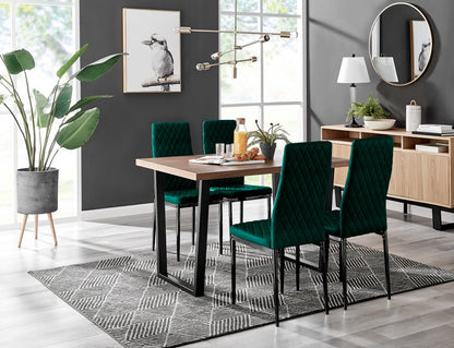 Kylo Brown Wood Effect Dining Table & 4 Velvet Milan Black Leg Chairs