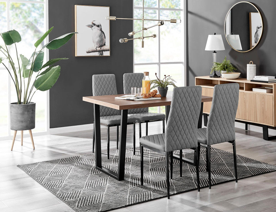 Kylo Brown Wood Effect Dining Table & 4 Milan Black Leg Chairs