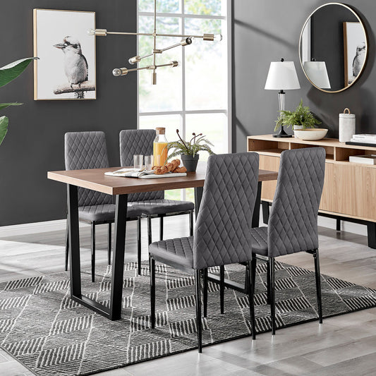 Kylo Brown Wood Effect Dining Table & 4 Velvet Milan Black Leg Chairs