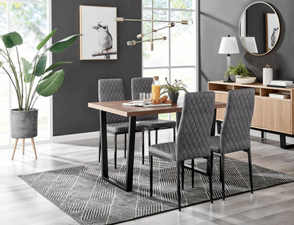 Kylo Brown Wood Effect Dining Table & 4 Velvet Milan Black Leg Chairs