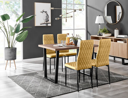 Kylo Brown Wood Effect Dining Table & 4 Velvet Milan Black Leg Chairs