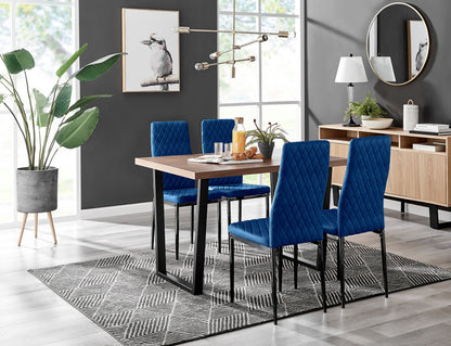 Kylo Brown Wood Effect Dining Table & 4 Velvet Milan Black Leg Chairs