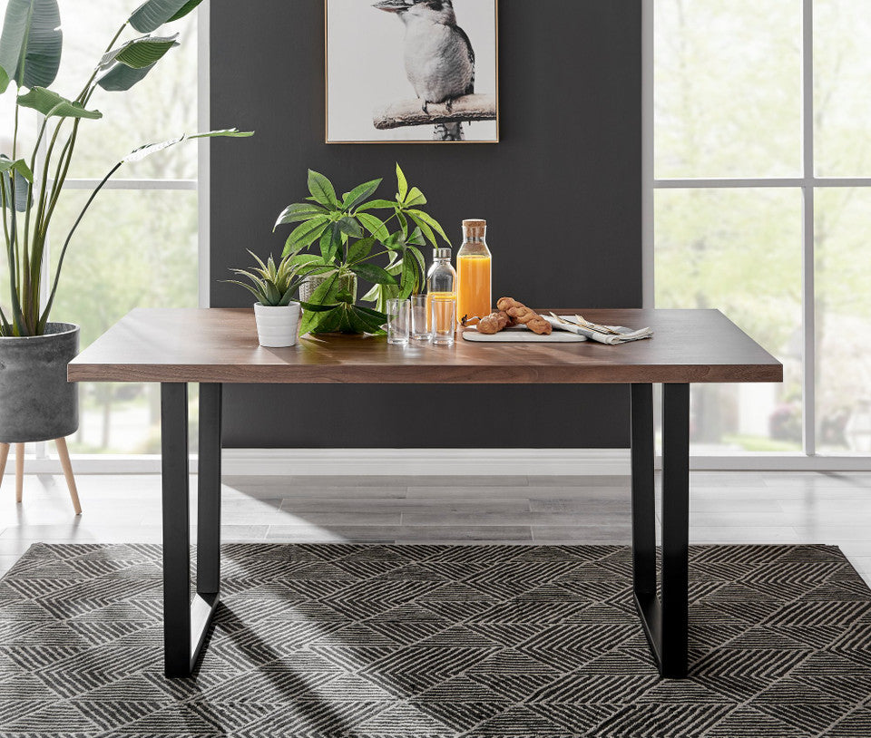 Kylo Brown Wood Effect Dining Table & 6 Milan Black Leg Chairs