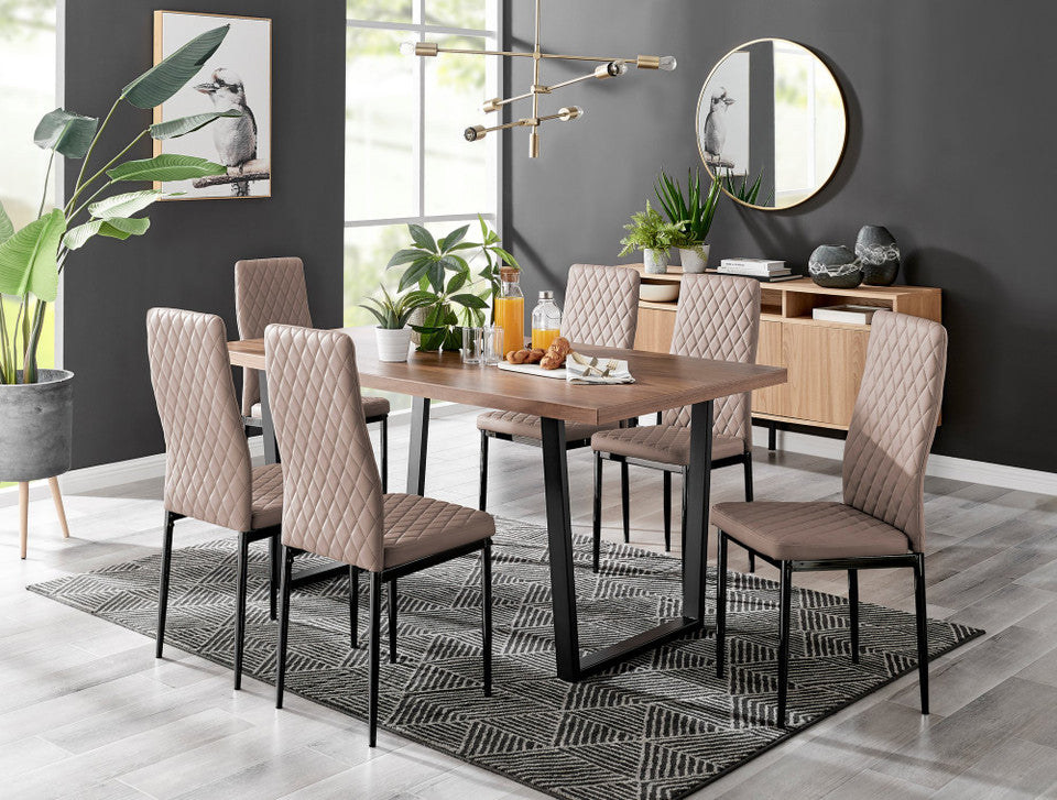 Kylo Brown Wood Effect Dining Table & 6 Milan Black Leg Chairs
