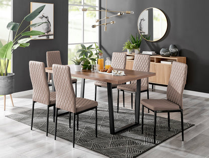 Kylo Brown Wood Effect Dining Table & 6 Milan Black Leg Chairs