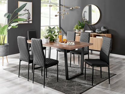 Kylo Brown Wood Effect Dining Table & 6 Milan Black Leg Chairs
