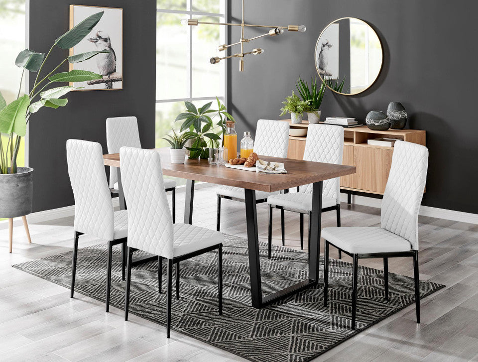 Kylo Brown Wood Effect Dining Table & 6 Milan Black Leg Chairs
