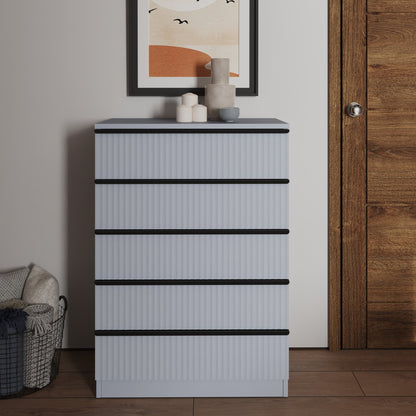 FWStyle Lania Ripple Ridged 5-Drawer Chest – Matt Grey