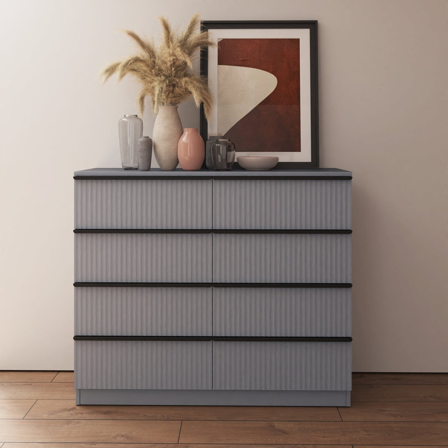 Lania Ripple Ridged 8 Drawer Chest of Drawers – Matt Grey