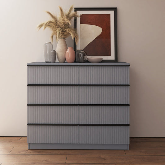 Lania Ripple Ridged 8 Drawer Chest of Drawers – Matt Grey
