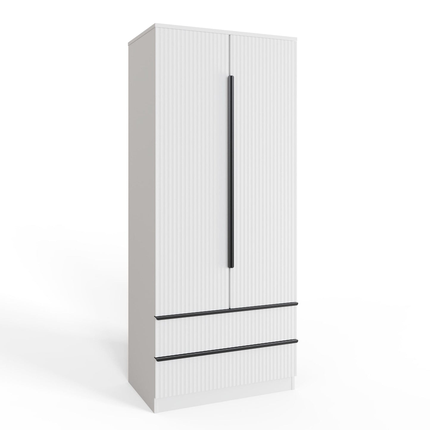FWStyle Lania Ripple Ridged 2 Door 2 Drawer Wardrobe – White