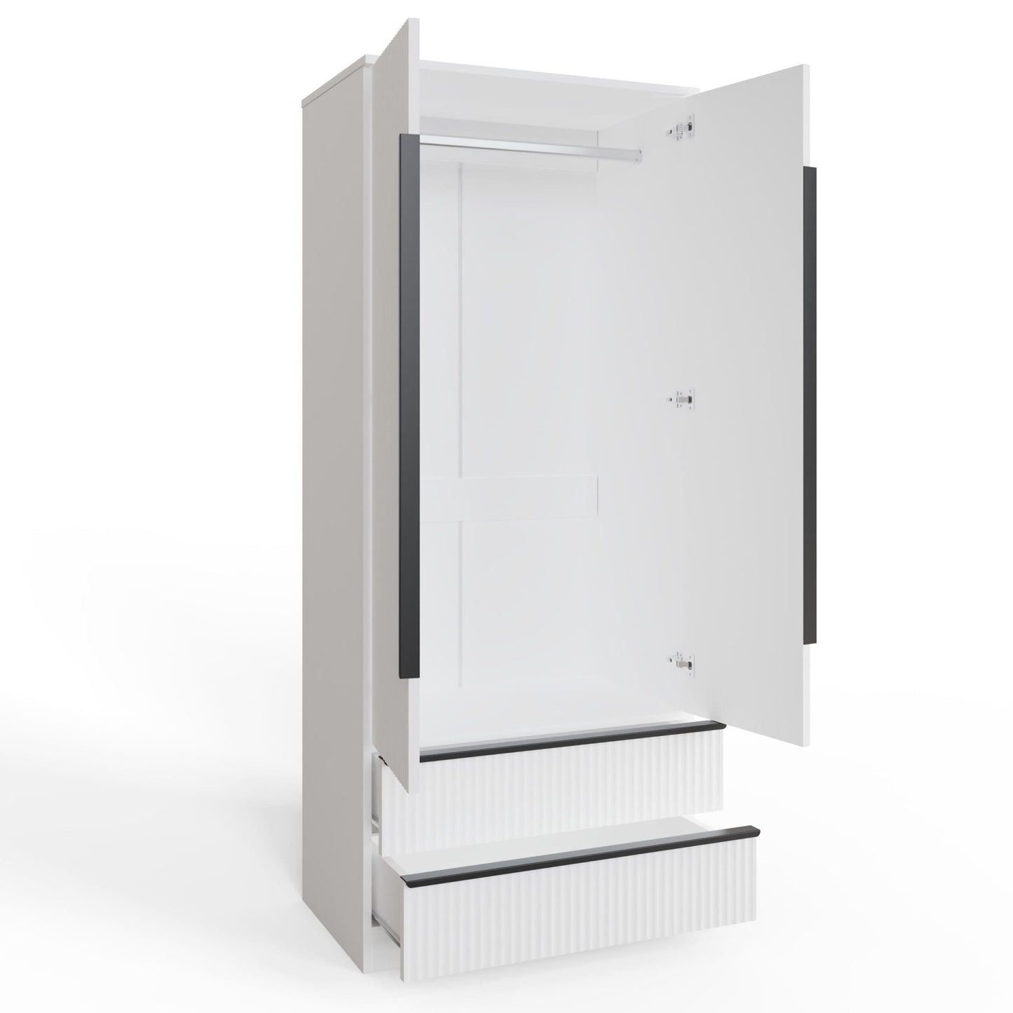 FWStyle Lania Ripple Ridged 2 Door 2 Drawer Wardrobe – White