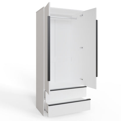 FWStyle Lania Ripple Ridged 2 Door 2 Drawer Wardrobe – White