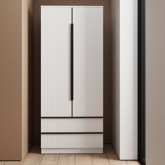 FWStyle Lania Ripple Ridged 2 Door 2 Drawer Wardrobe – White