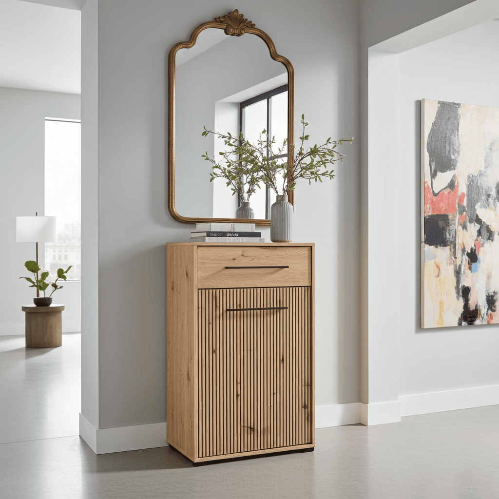 Lazlo Slatted Artisan Oak Effect Low Narrow Hallway Sideboard