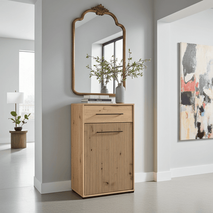 Lazlo Slatted Artisan Oak Effect Low Narrow Hallway Sideboard